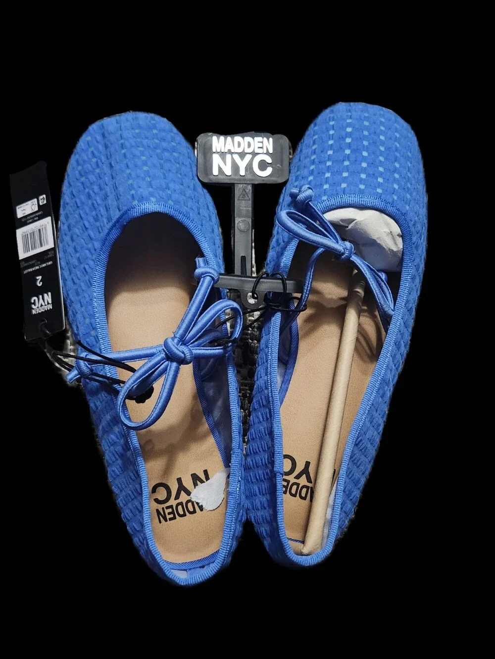 Madden NYC Girl's Blue Bow Ballet Flats In Basket Weave Mesh NWT Multiple Sizes